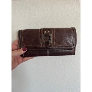 FOSSIL WOMENS VINTAGE BROWN LEATHER WALLET CREDIT CARD SLOTS Y2K